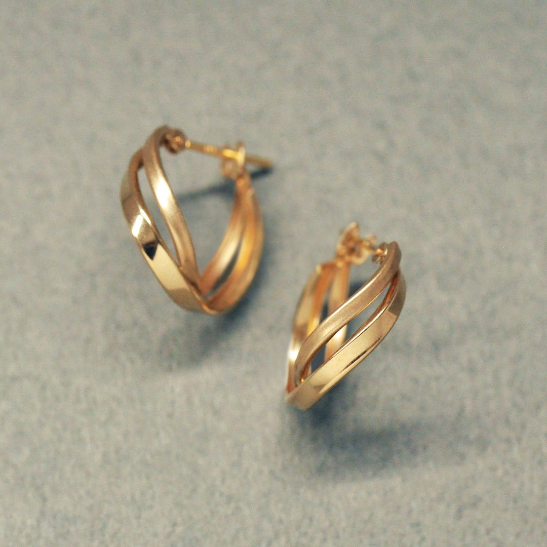 18K/10K 黄金双圈扭纹耳环 (小) - 耳环/耳夹 - 贵金属 