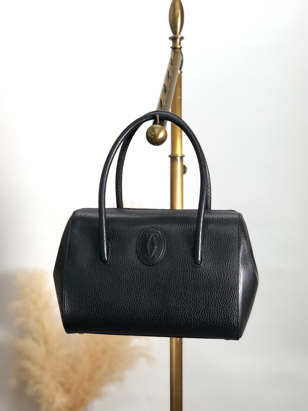 【日本直送，名牌二手包装】Cartier Mustline 手袋黑Logo 皮革 Mini Boston Vintage Old 54d4j7 - 手提包/手提袋 - 真皮 黑色