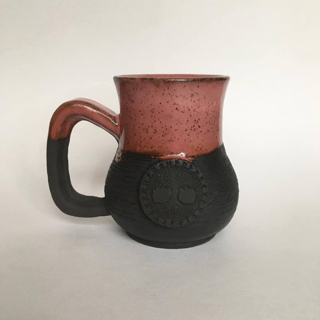 Black and Pink Ceramic Mug Viking Mug Yggdrasil Mug - 咖啡杯/马克杯 - 陶 粉红色