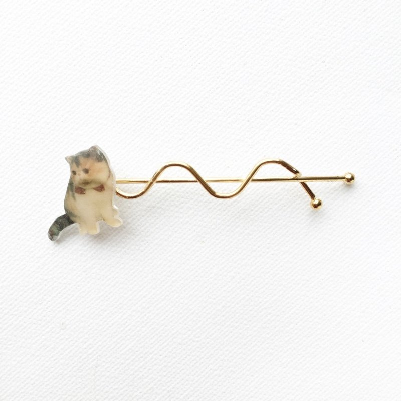 扁面猫 领结 Jojo 发夹 - 发饰 - 塑料 卡其色