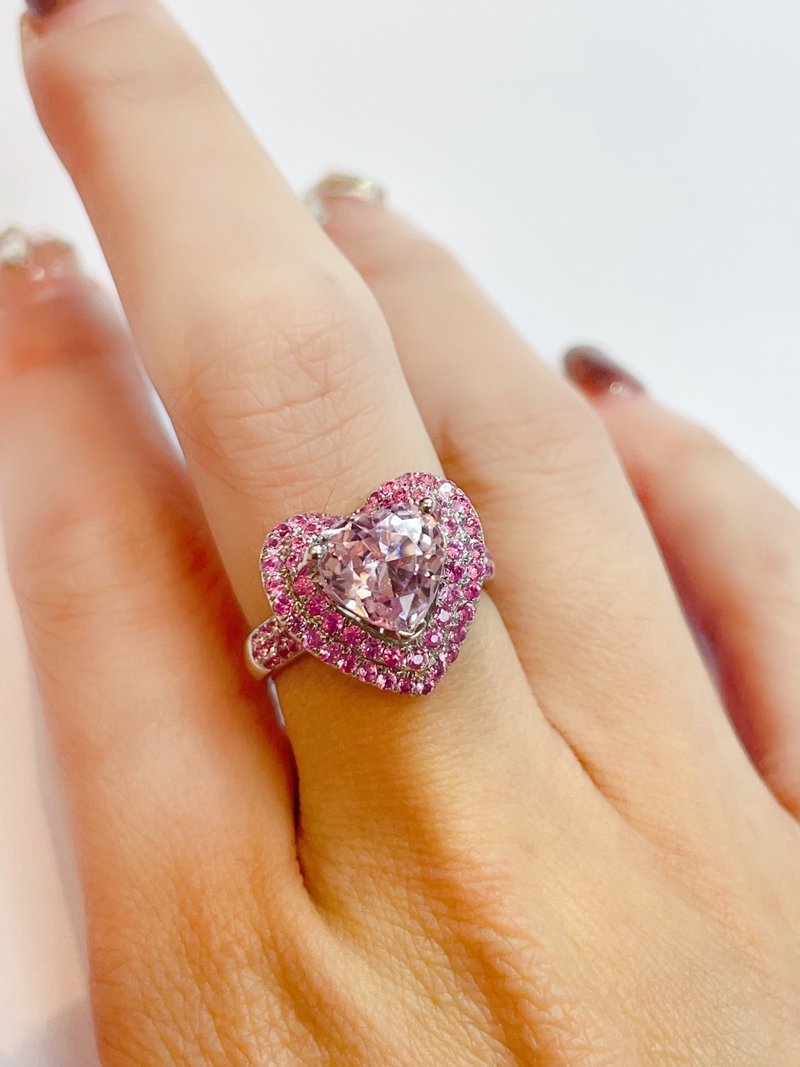 S925纯银紫锂辉及粉红宝石戒指 - 戒指 - 纯银 粉红色