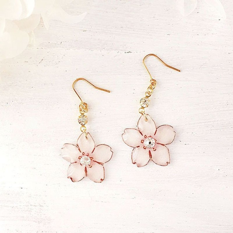 SAKURA PIERCE with Swarovski Clip-On OK - 耳环/耳夹 - 塑料 粉红色