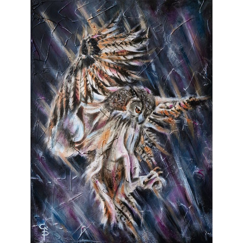 猫头鹰在画布上绘画油画艺术原创雀收藏艺术品墙艺术 - 墙贴/壁贴 - 其他材质 多色