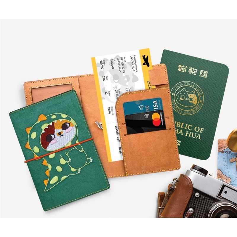 JzFun / 拉查花 伪出国刺绣多功能皮套组 - 护照夹/护照套 - 其他材质 绿色