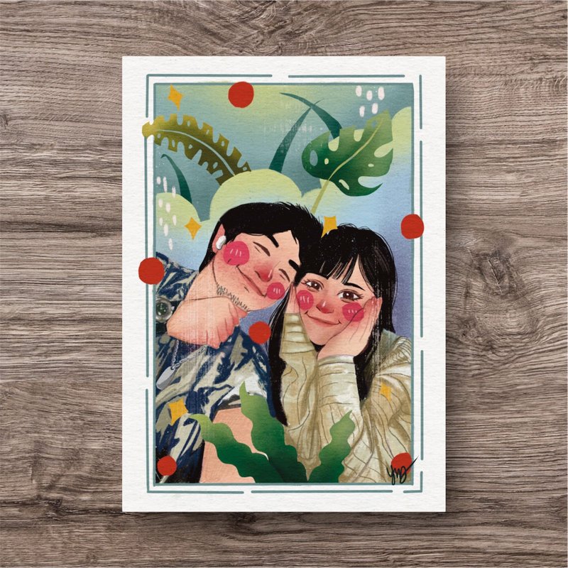 【情人节日礼物】似颜绘纪念礼物卡片-插画风格卡片/A4卡片+情人 - 订制画像 - 纸 