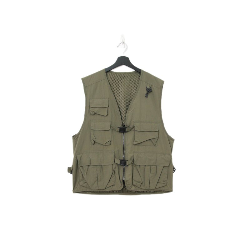 Back to Green-经典钓鱼背心 墨绿网格  v-25/vintage vest - 女装背心 - 聚酯纤维 