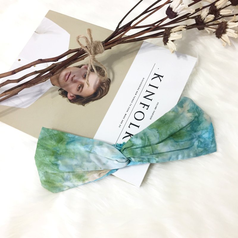 青青草地 / 绿 蓝  / 宽版 松紧手工发带 - 发带/发箍 - 棉．麻 