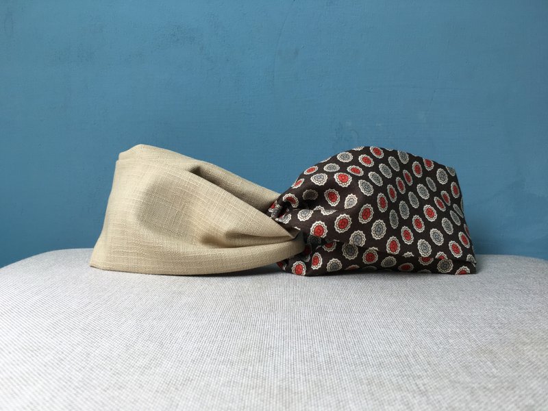 双拼发带 / 印度咖喱 - 杏色 - 发带/发箍 - 棉．麻 卡其色