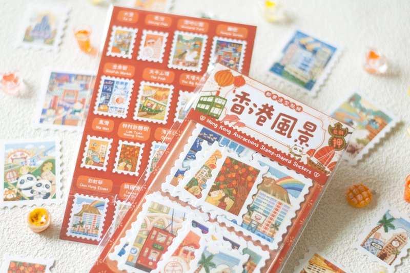 原创设计香港风景邮票贴纸 - 贴纸 - 纸 红色