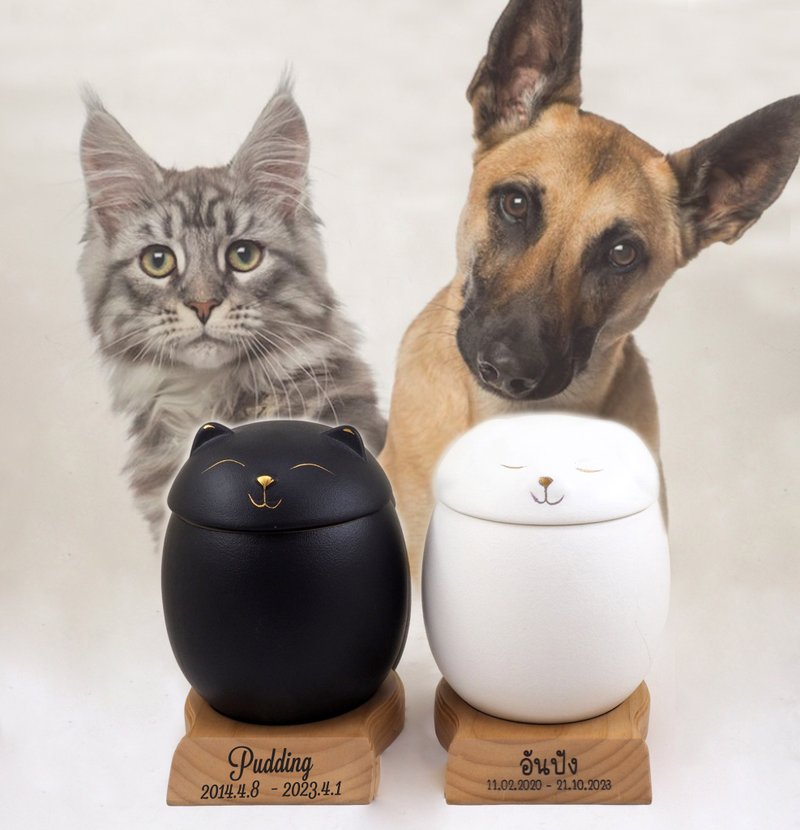 Cat and Dog Shape Memorial Ceramic Urn, Customize Engraved for Cat and Dog, Urn - 其他 - 其他材质 卡其色