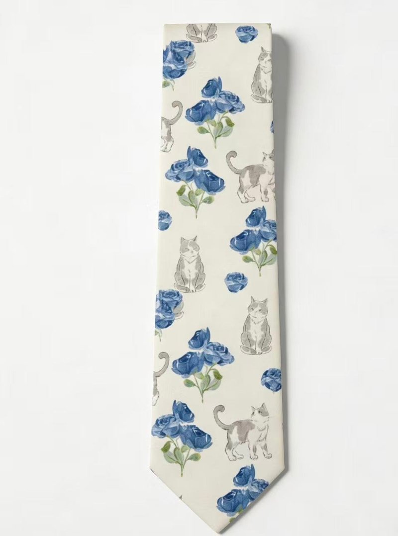 玫瑰花與猫領帶雅痞紳士趣味搭配tie - 领带/领带夹 - 棉．麻 多色