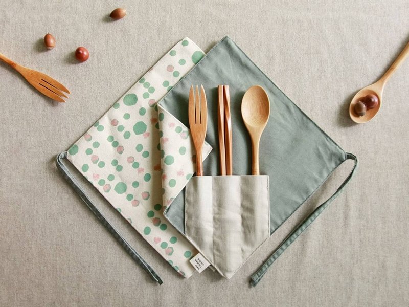 【一角筷套组】- 春分 - 餐刀/叉/匙组合 - 棉．麻 白色