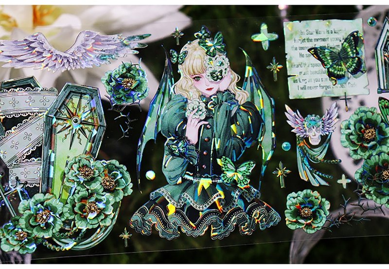 OKMT新七天手帐咕卡谷美流麻吧唧托胶带贴纸 黑暗风人物 魔女之誓 - 纸胶带 - 塑料 绿色
