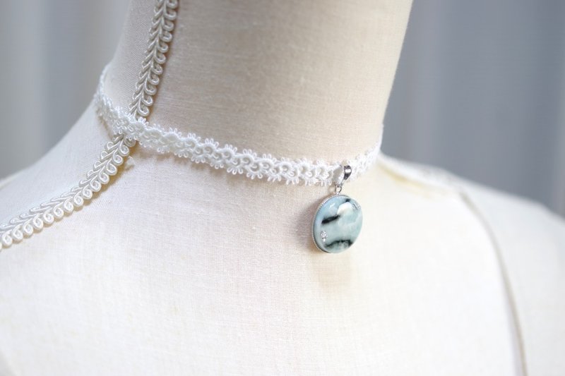 树脂艺术 方形吊坠・夜色深处 - 项链 - 树脂 蓝色