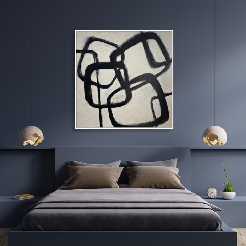 画布上的抽象黑白绘画，极简主义弗朗兹·克莱恩风格艺术 - 墙贴/壁贴 - 压克力 黑色