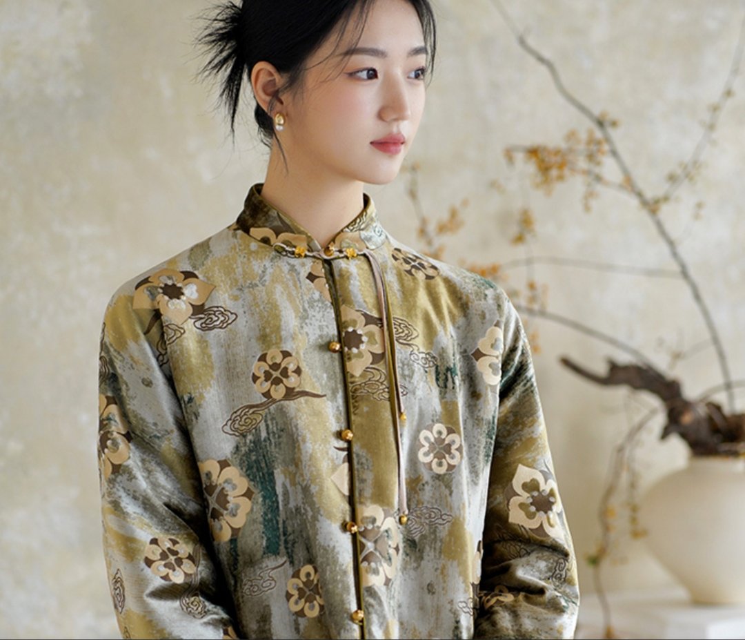 新中式復古中國風 高贵大气丝绒棉服上衣 - 女装上衣 - 丝．绢 绿色