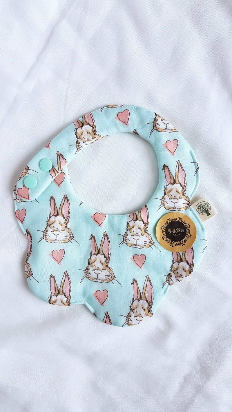 (苍蓝色)可爱兔八重纱100%cotton双面造型围兜.口水巾 - 围嘴/口水巾 - 棉．麻 绿色