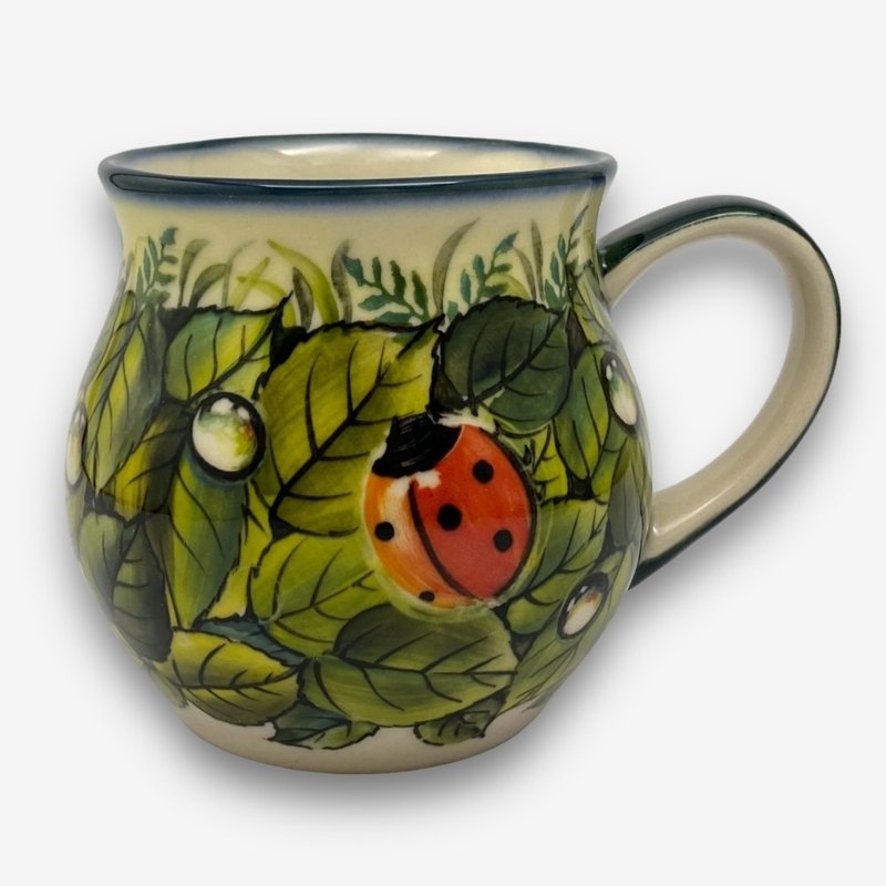 波兰手绘手工陶-胖胖杯 350ml 森林瓢虫系列 设计师款 - 其他杯子 - 陶 绿色