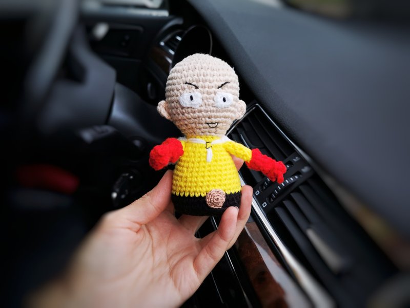 One-punch man keychain, car accessory, one-punchman plush, car rear view hanging - 钥匙链/钥匙包 - 其他材质 黄色