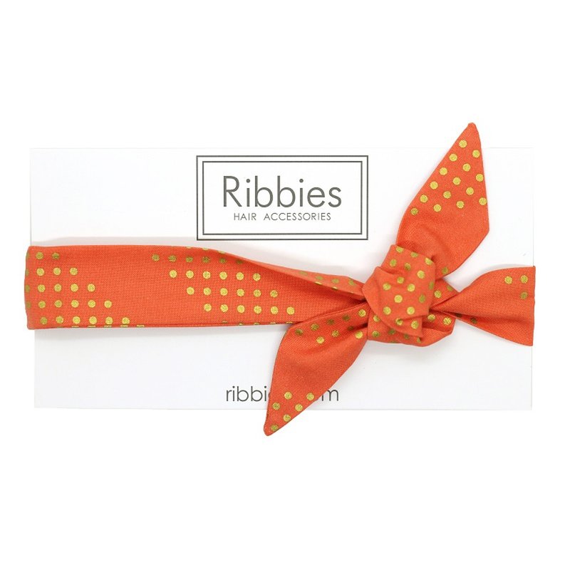 英国Ribbies 儿童蝴蝶结发带-珊瑚红金点点 - 发饰 - 棉 