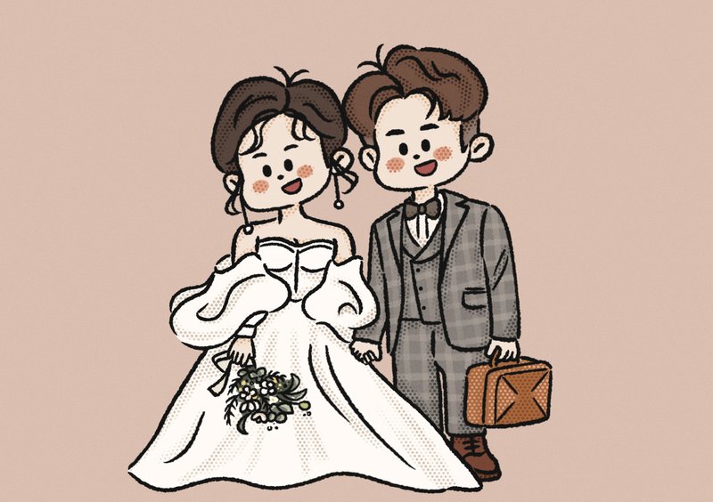 【定制化似颜绘】卡通Q版婚纱款似颜绘 电子档 请先联系设计师喔 - 电子手绘真人画像/绘画/插画 - 其他材质 多色