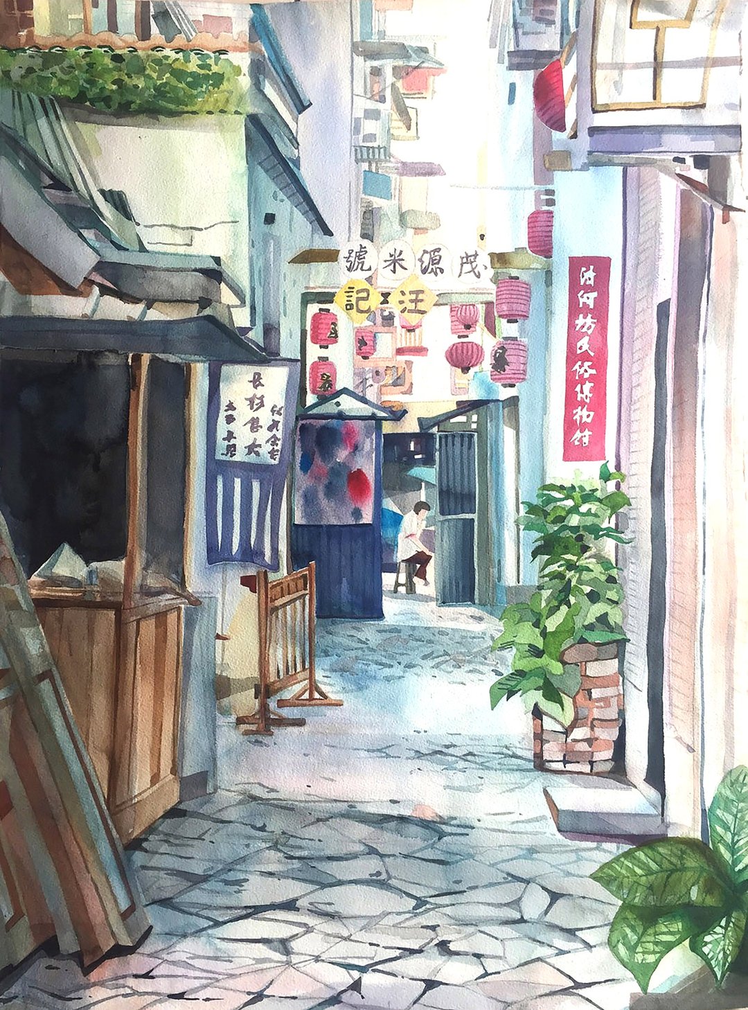 记忆中的小巷-水彩风景画/纯手绘艺术画作/艺术挂画/精致居家装饰 - 海报/装饰画/版画 - 纸 绿色