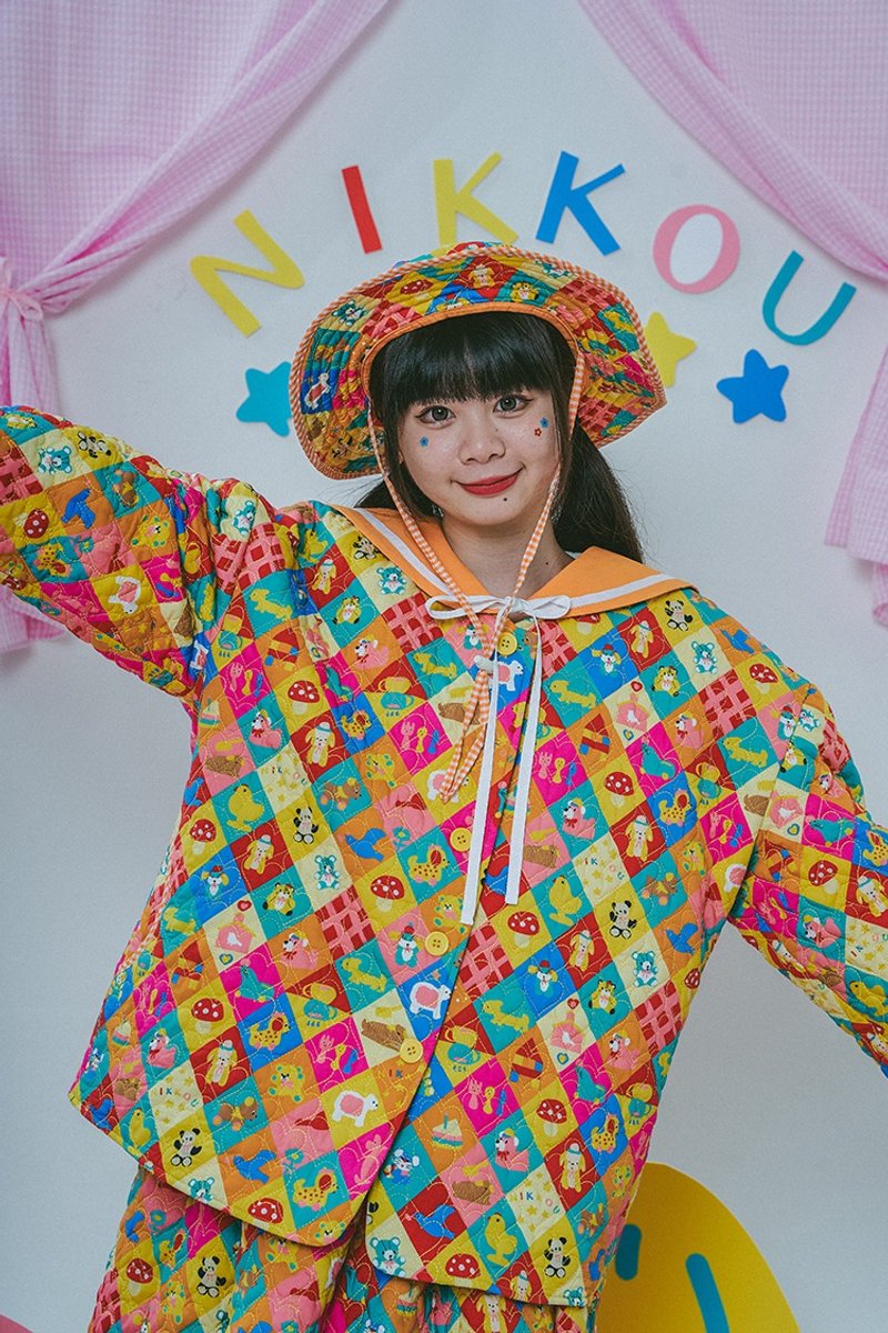 日系海军领 昭和小动物印花 爱心衍缝夹克 - 女装上衣 - 棉．麻 多色