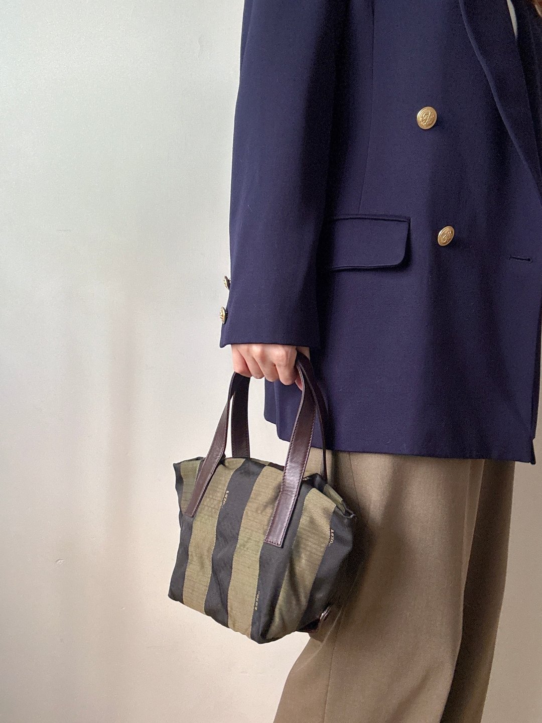 中古正品 Fendi 芬迪 手提包 随身包 中古包 - 手提包/手提袋 - 棉 咖啡色