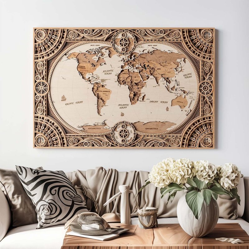 大航海时代 3D立体实木雕刻地图 - 寰宇 全景经典款 - 墙贴/壁贴 - 木头 