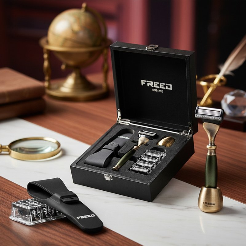 【FREED】古铜系列尊爵四件组五刀式刮胡刀礼盒 - 大地绿 520 礼物 - 男性清洁护肤品 - 其他金属 绿色