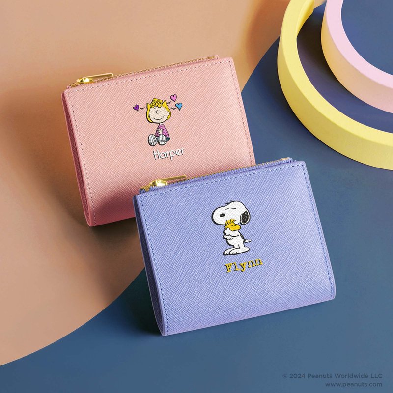 PEANUTS 特别版 定制化刻字 女生皮革小型钱包 (4色) - 皮夹/钱包 - 真皮 粉红色
