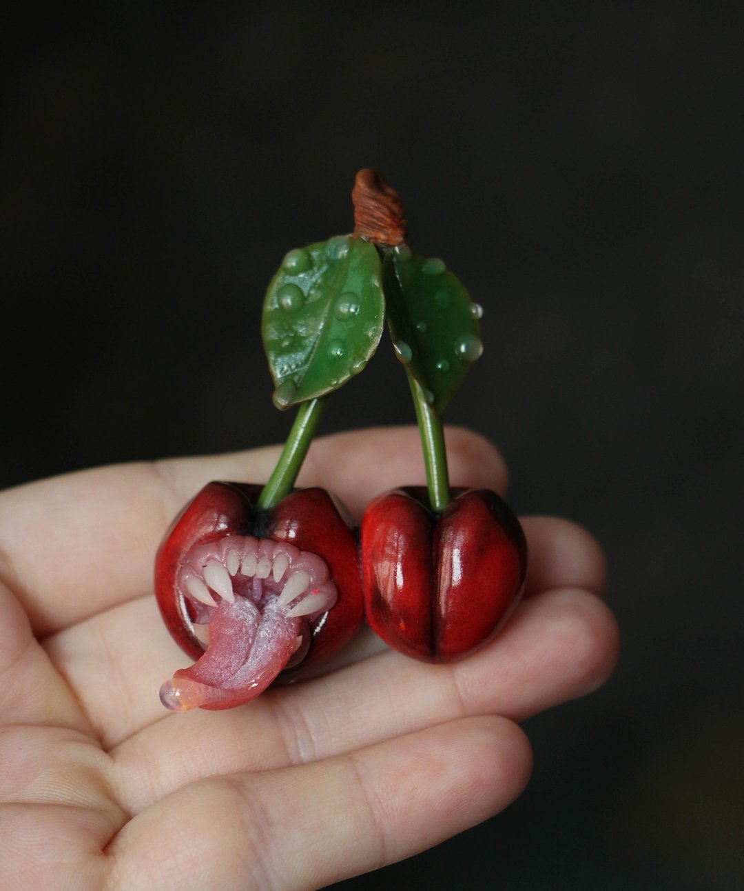 Creepy jewelry, Cherry brooch, Alternative jewelry - 胸针 - 其他材质 多色