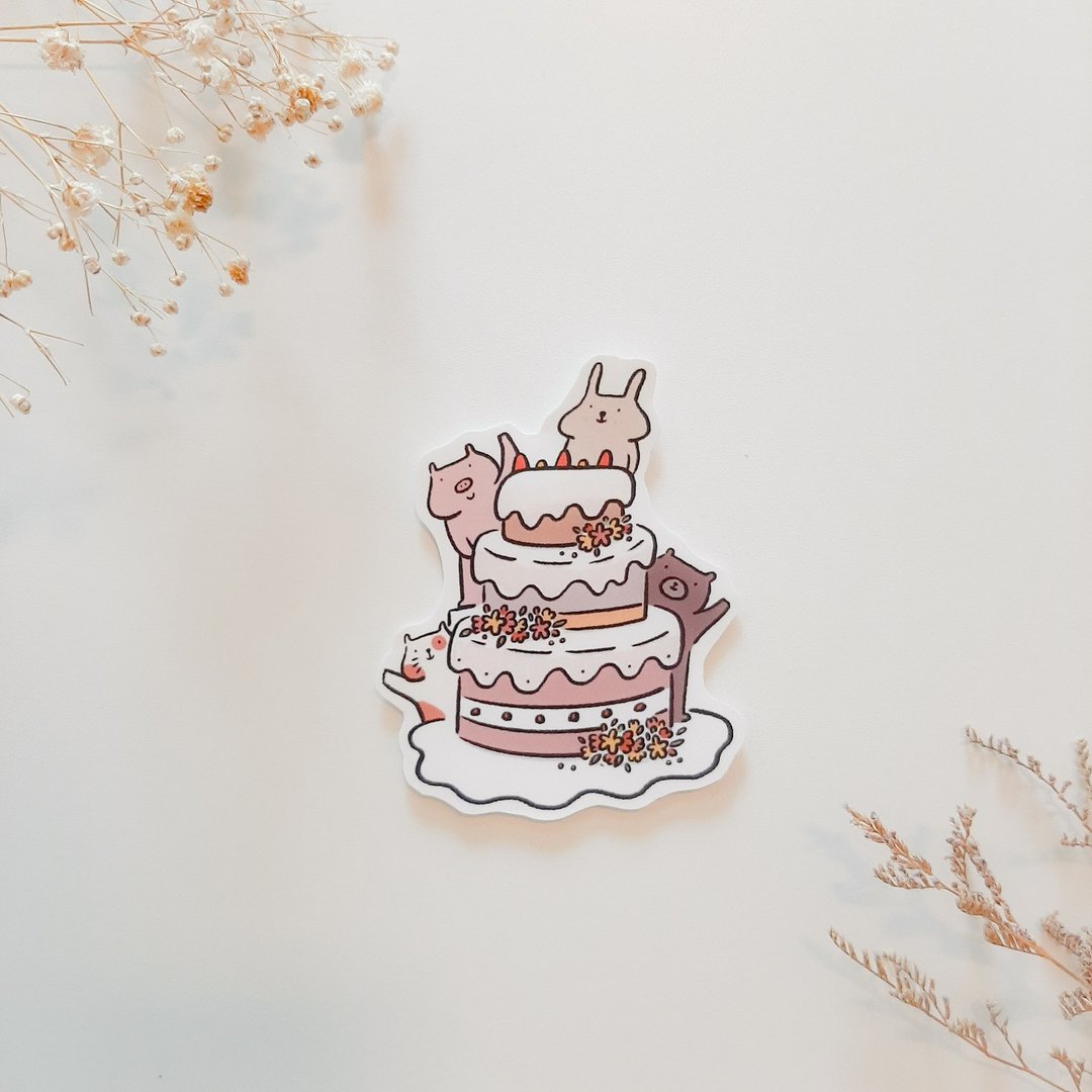 防水贴纸－生日快乐 一起来吃生日蛋糕 (大) - 贴纸 - 纸 粉红色