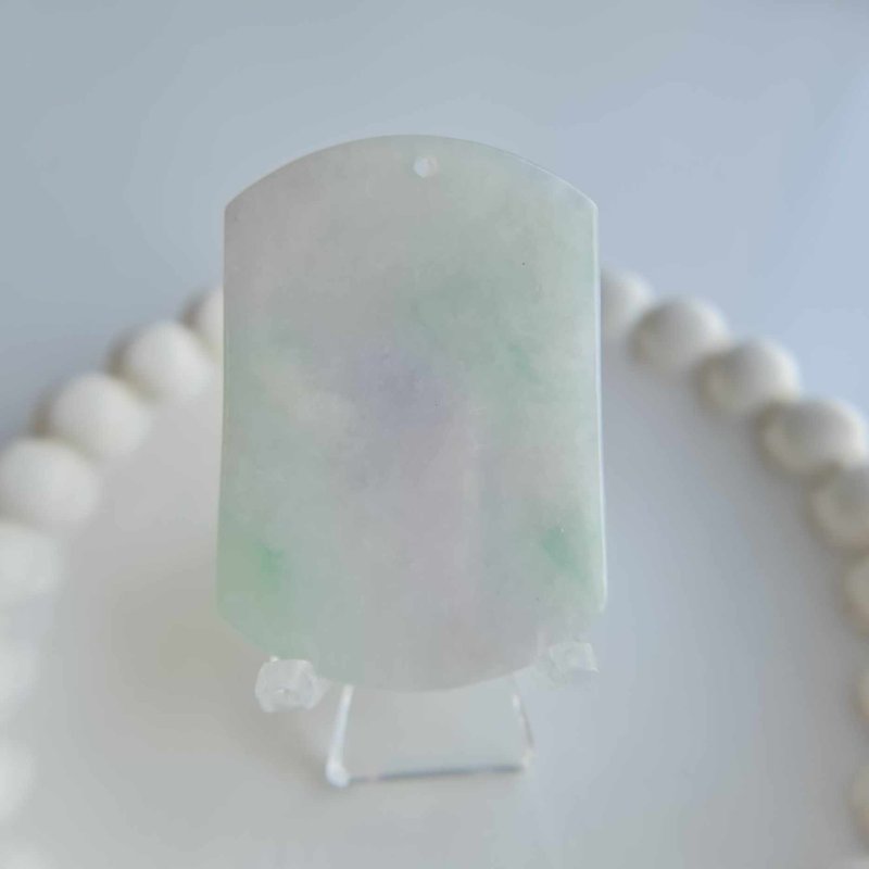 春带彩平安无事牌 | 天然缅甸玉A货翡翠 - 吊饰 - 玉石 