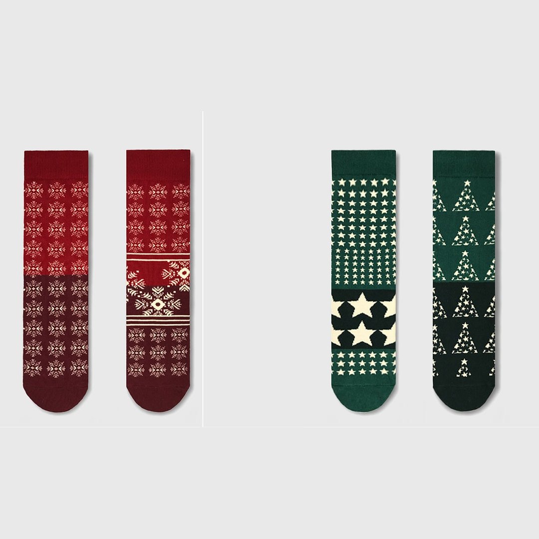 socks_christmas set / irregular / gift / anniversary / couple / pair / unisex - 袜子 - 棉 绿色