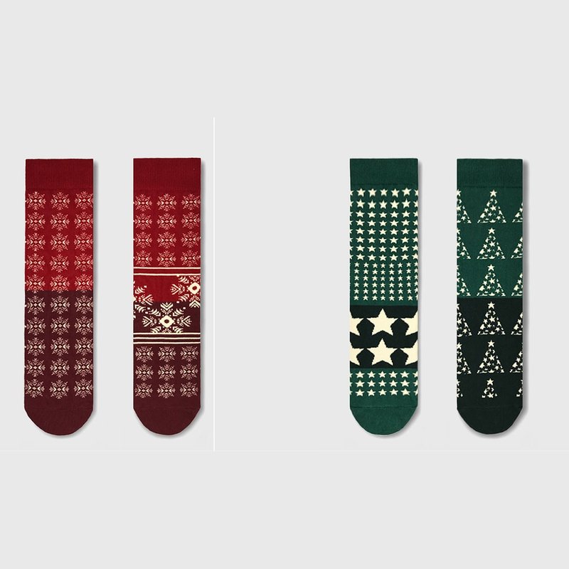 socks_christmas set / irregular / gift / anniversary / couple / pair / unisex - 袜子 - 棉．麻 绿色