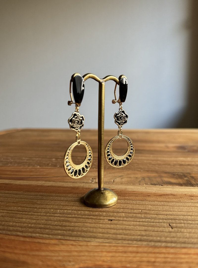 吉普赛大尺寸耳针 (静寂之黑) _ 舞蹈专用 _ 附防掉落夹 _0056 - 耳环/耳夹 - 其他金属 黑色