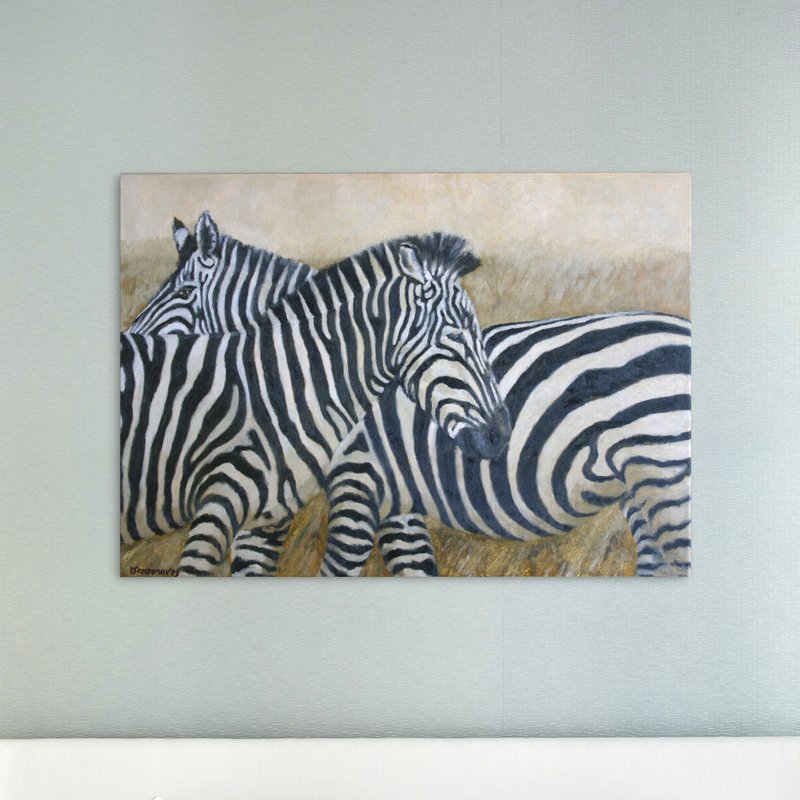 Zebras Original Art Oil Painting Wall Decor Zebras Animals - 海报/装饰画/版画 - 其他材质 咖啡色
