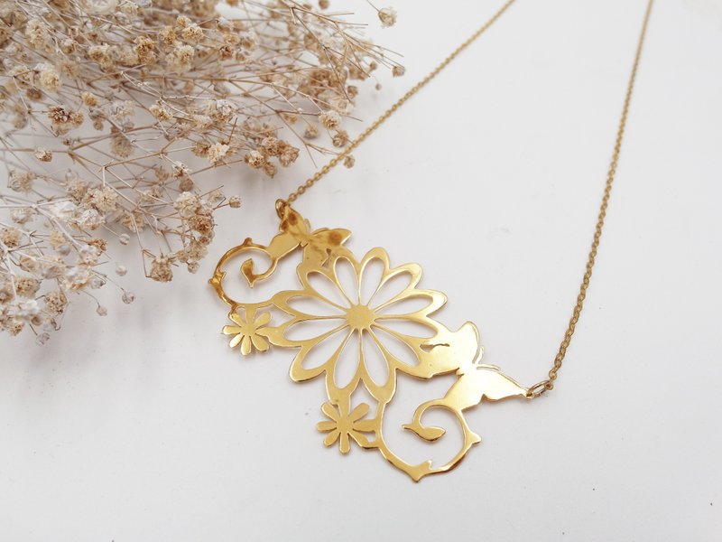 ✦潘朵拉的盒子✦花✦铜电镀✦金✦项链/长链/长链/毛衣链 - 长链 - 其他金属 黄色