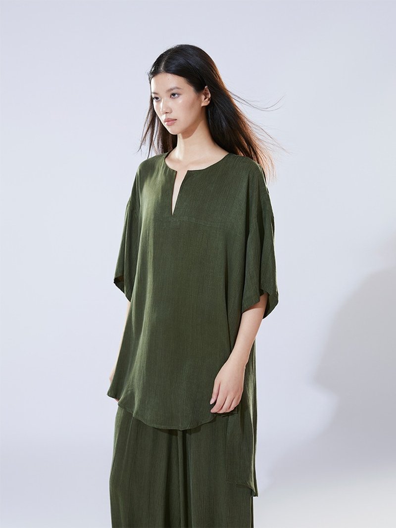 铜氨丝前短后长衬衫上衣 - 女装衬衫 - 其他材质 