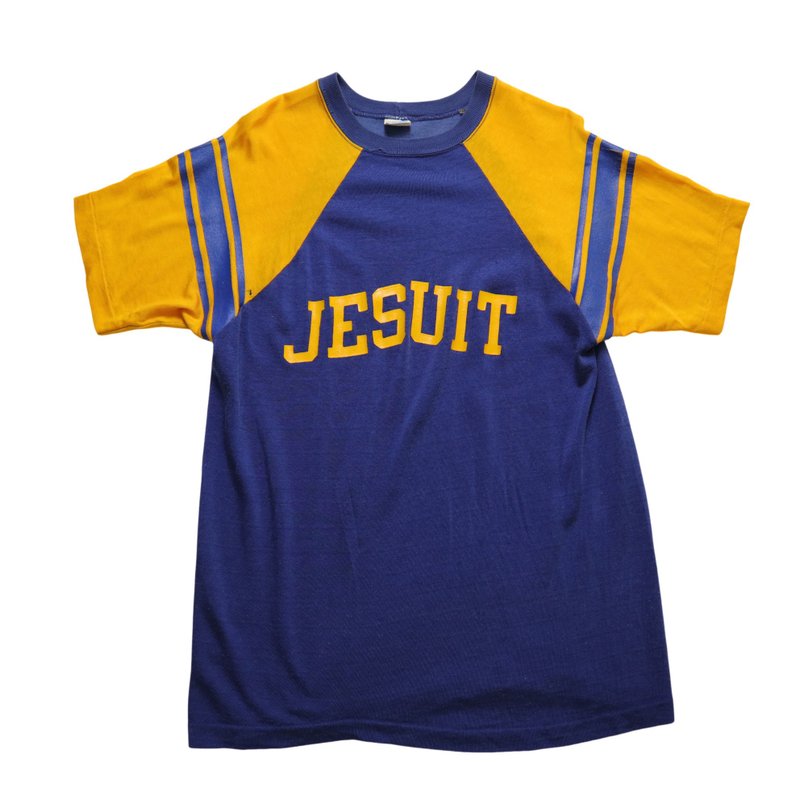 1980s 美国制 Champion JESUIT 蓝黄拼接美式足球上衣 - 男装上衣/T 恤 - 其他材质 蓝色