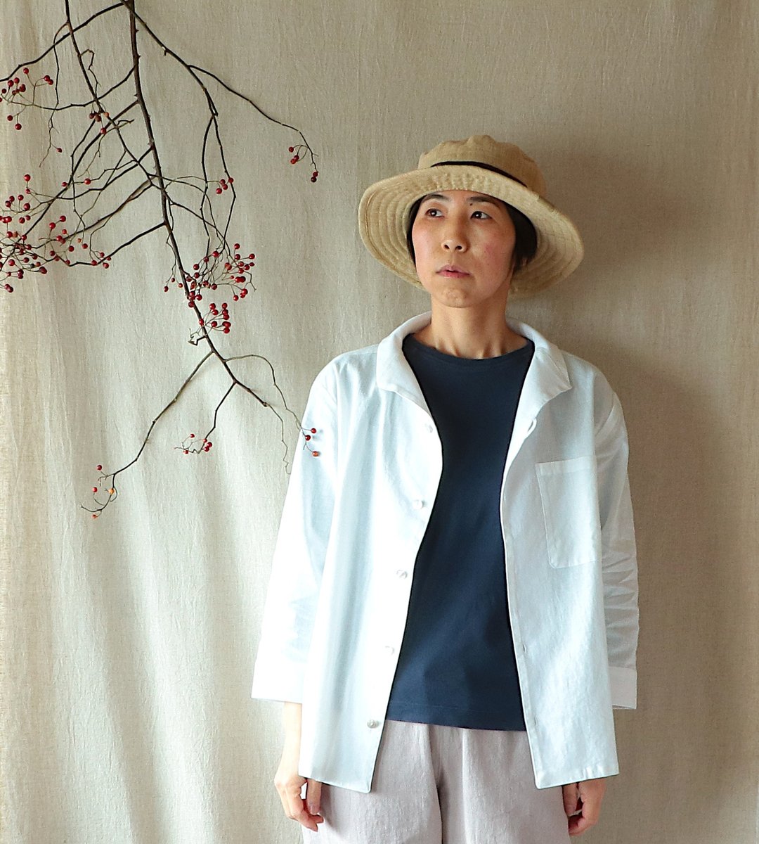 Straw hat (upper line) - 帽子 - 棉．麻 黄色