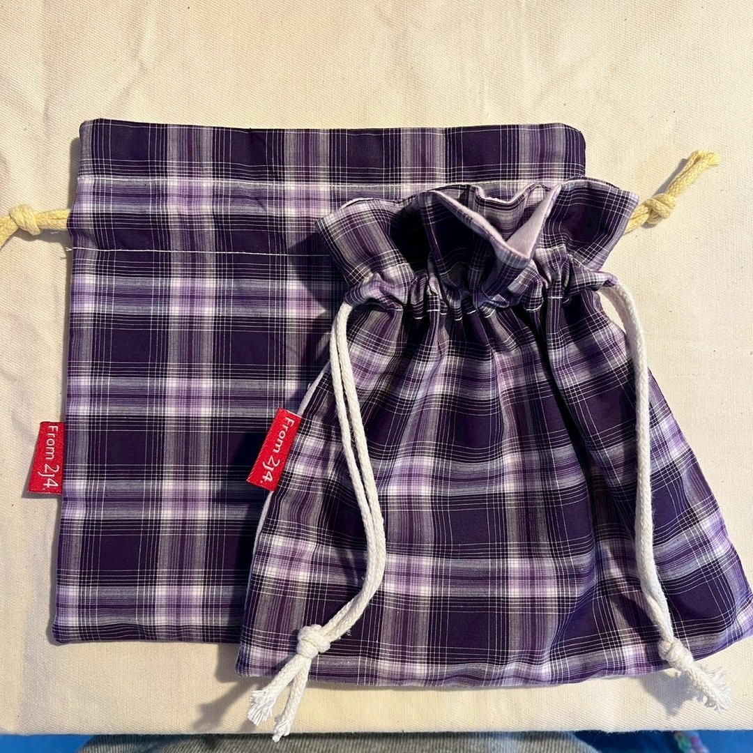 From2j4手工布包_平面束口袋 - 束口袋双肩包 - 棉 紫色