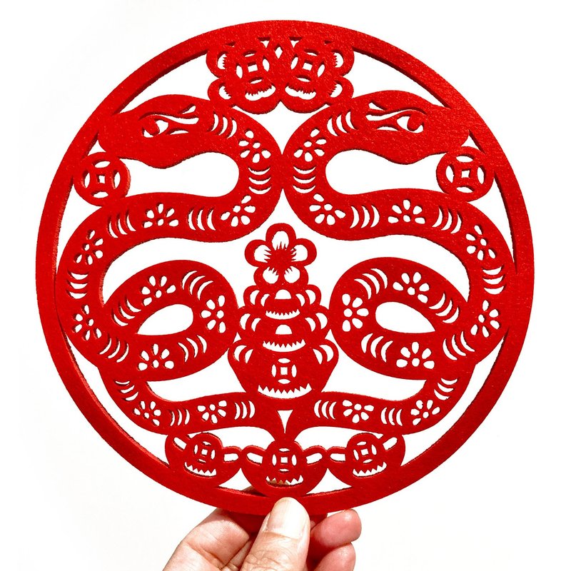 【蛇灿连发】蛇年毛毡春联挂饰 - 红包/春联 - 聚酯纤维 红色