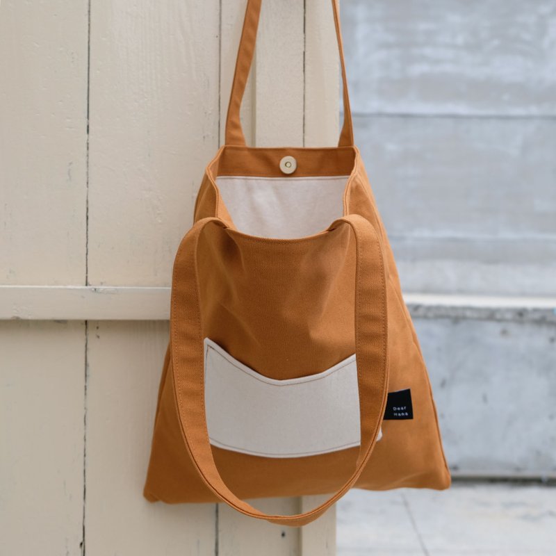 焦糖可颂帆布袋 - 侧背包/斜挎包 - 棉．麻 咖啡色