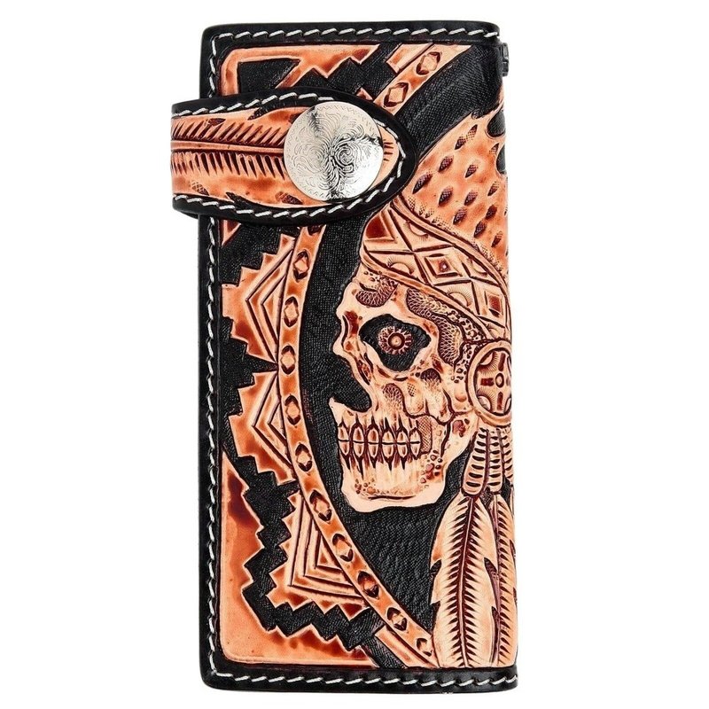 美国印第安骨鳞骑士钱包 – 手工雕刻真皮长夹 - 皮夹/钱包 - 真皮 咖啡色