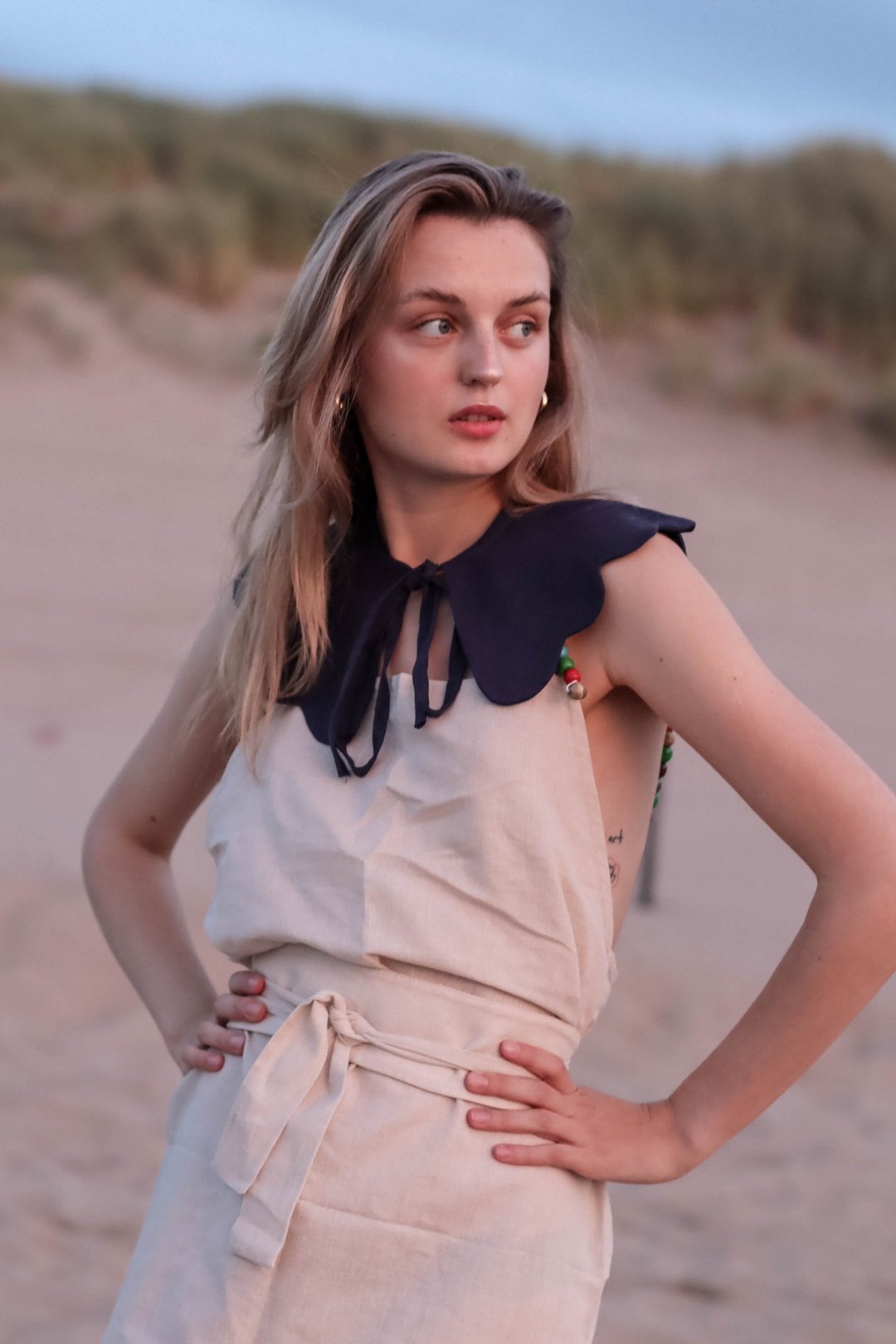 SUNFLOWER  COLLAR - detachable collar - removable linen collar - 其他 - 亚麻 蓝色