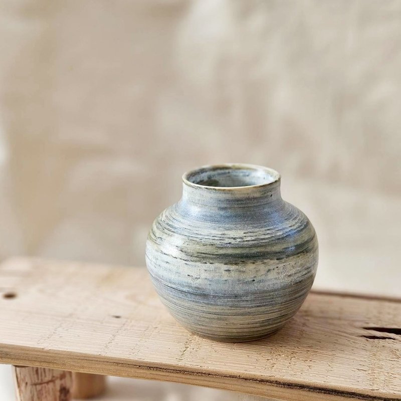 蓝纹乳白花器 手工陶瓷花器 - 花瓶/陶器 - 陶 白色