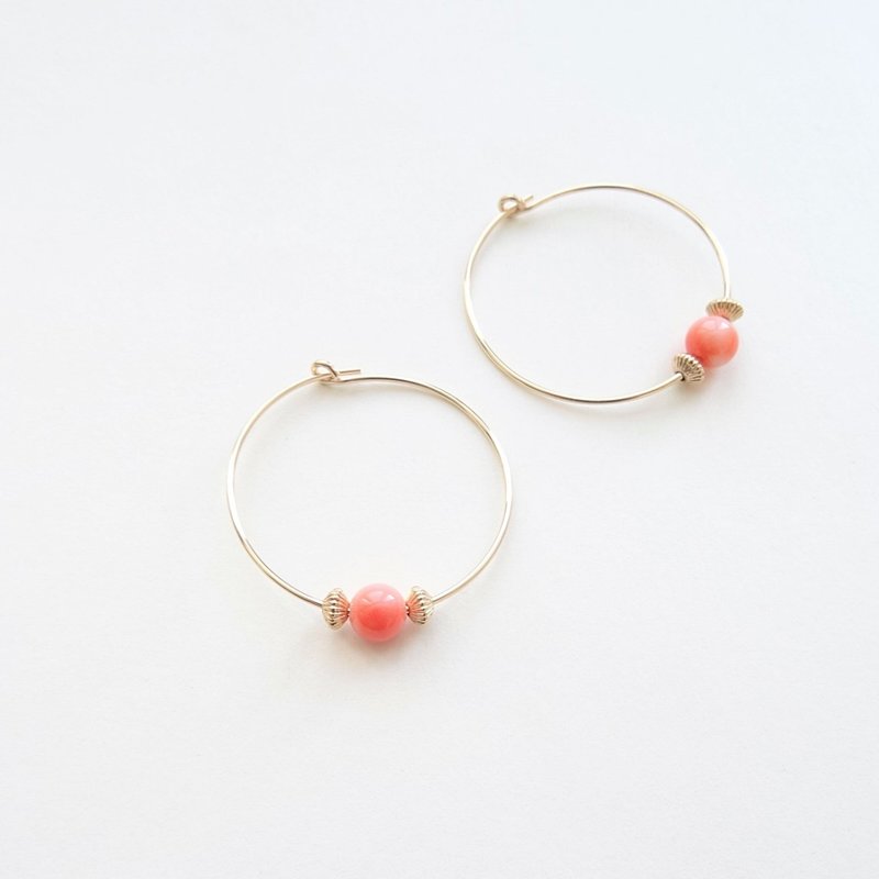 深海宝石级珊瑚 14Kgf 包金组合式耳圈 | 可单戴或自行搭配 - 耳环/耳夹 - 宝石 橘色