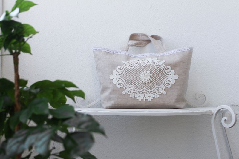 JOANNA Classic Lace Handbag / Handmade / EB-623 - 手提包/手提袋 - 亚麻 
